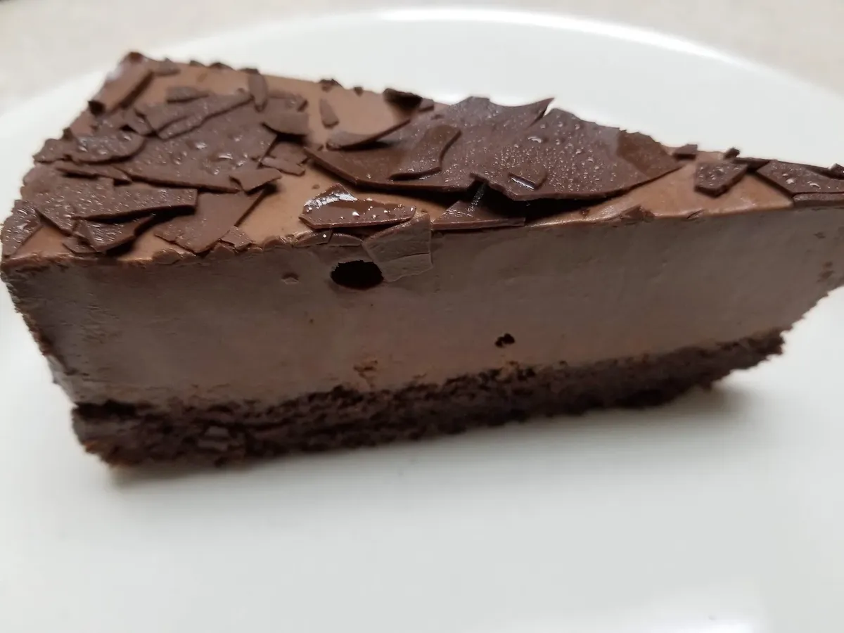 A slice of chocolate mousse cake